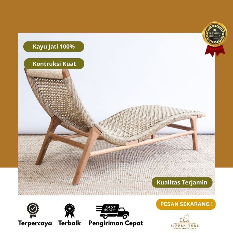 Kursi Santai Kolam Renang Pantai Mix Rotan Outdoor Jati