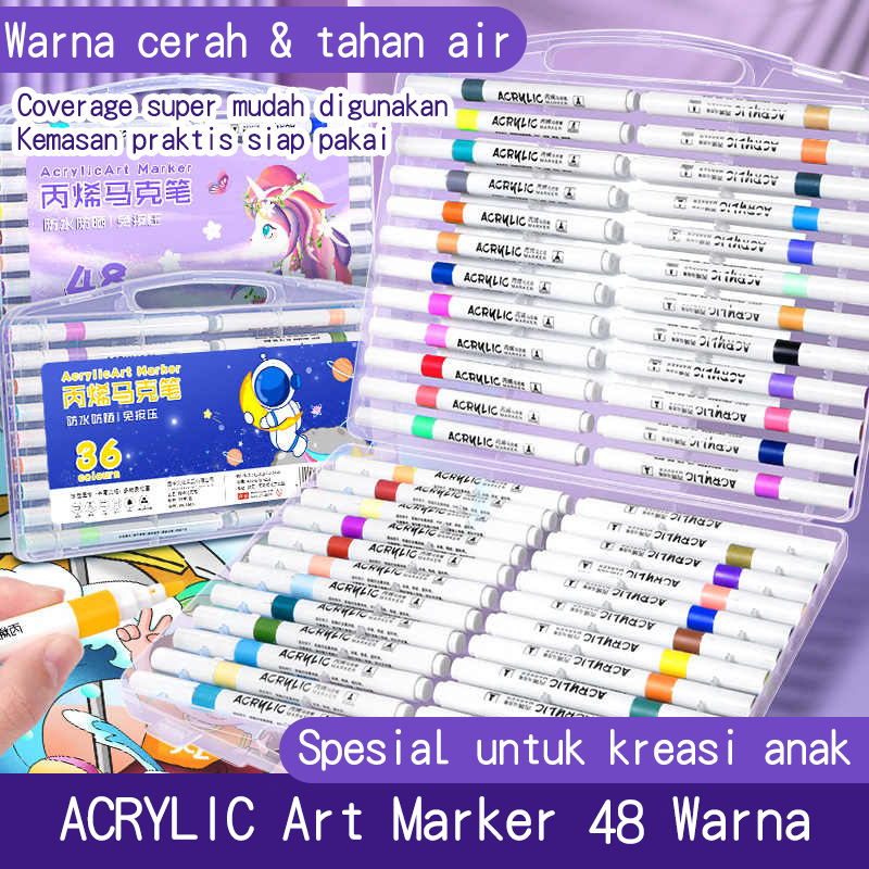 

Spidol Acrylic Marker Spidol Warna Warni 1 Set DIY Painting Akrilik Marker 12/24/36/48/ Warna