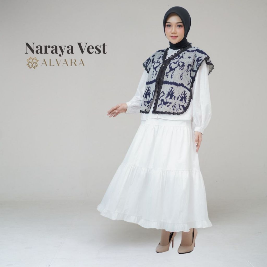 ALVARA Naraya Vest Rompi Atasan Wanita Elegant Tenun Batik Motif Troso Big Size Jumbo