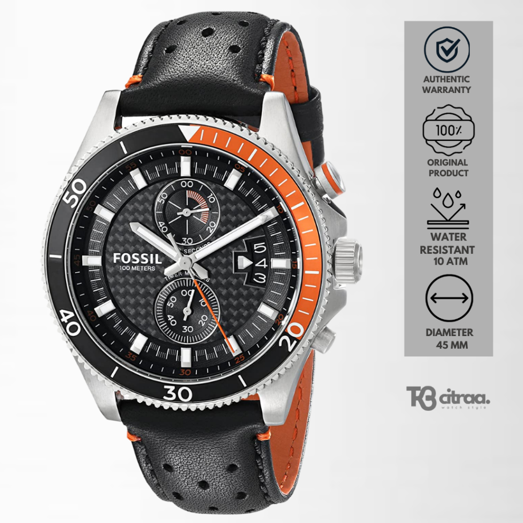 Jam Tangan Pria Fossil Wakefield Chronograph Kulit Black Sporty Casual Original CH2953