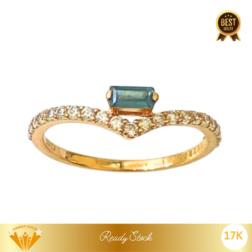 Cincin Emas Kadar 17K Model Aurel Cuse Emerald Family Gold