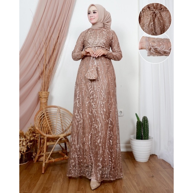 Gamis Pesta / Dress Kondangan / Gamis Tile Pesta / Gamis Tille Modern / Gamis Brokat Seragaman / Gam