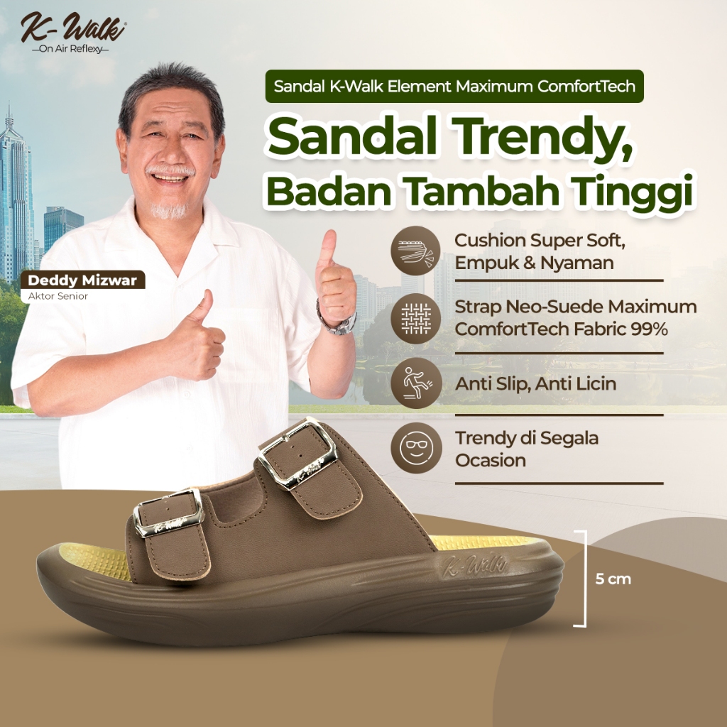Sandal Deddy Mizwar K-Walk Element Coklat Sandal Casual Pria Wanita Sandal Kewok