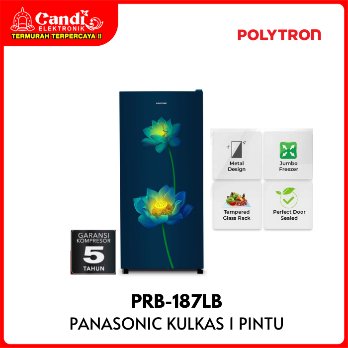 POLYTRON Kulkas 1 Pintu 180 liter Kapasitas Gross PRB 187 LB Metallic Series Direct Cooling  PRB-187