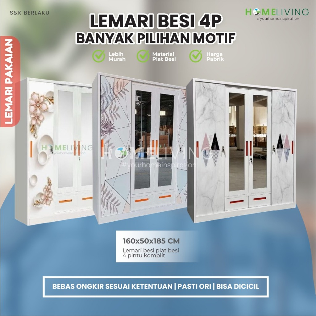 HOMELIVING-LEMARI BESI 4 PINTU - LEMARI SLD - LEMARI PAKAIAN 4 PINTU - LEMARI JUMBO