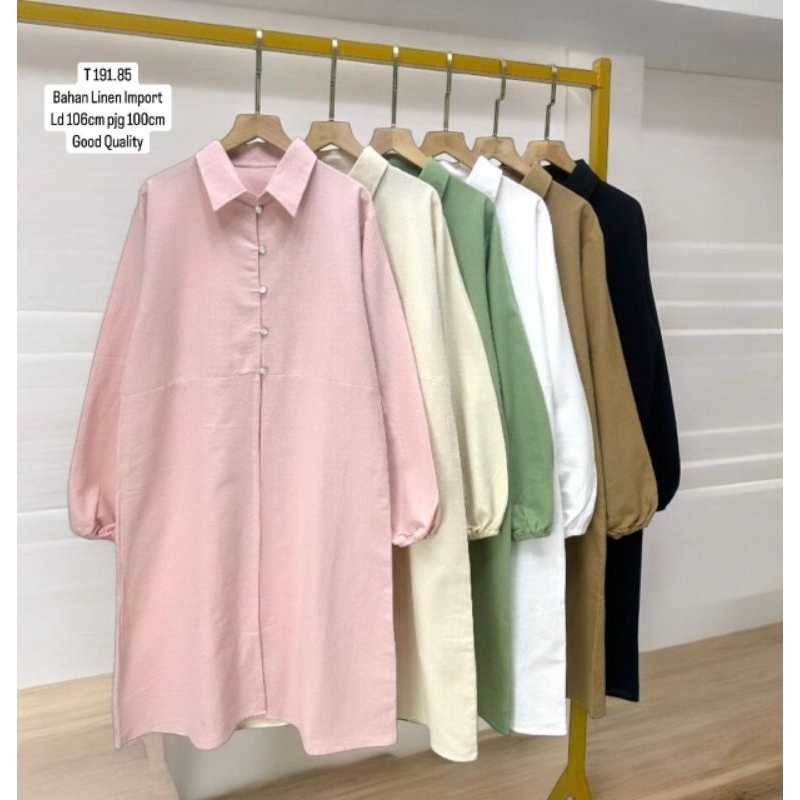TUNIK LINEN-Karissa tunik linen kancing belah depan premium