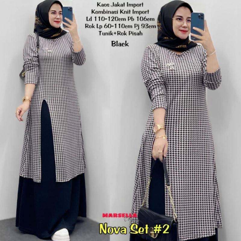 Marsella - Nova Setelan Wanita • Kaos Jacket Import Mix Knit Import • Tunik+Rok Pisah