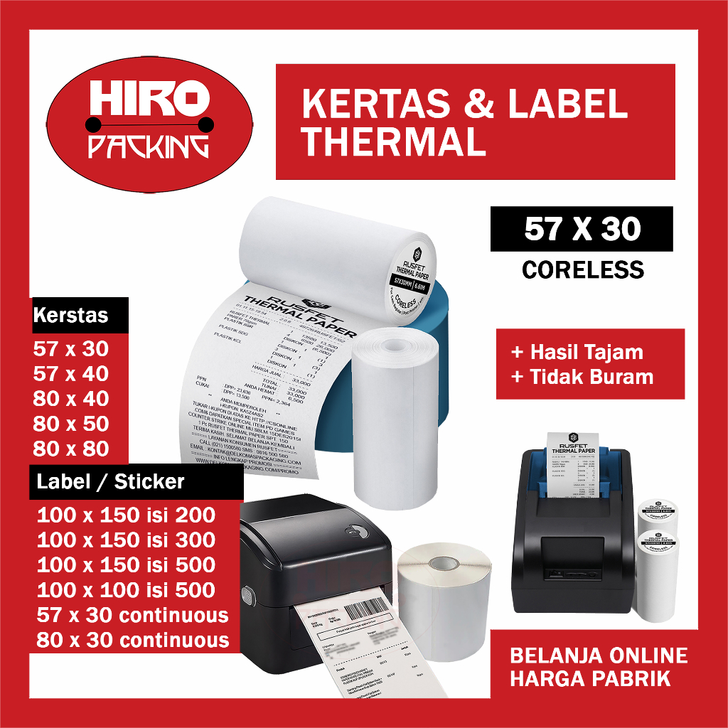 

Kertas Struk Thermal Paper Rol 57mm 57x30 57x40 80x50 80x80 80x40 Termal EDC Thermal Printer Mini Bluetooth 57mm Coreless