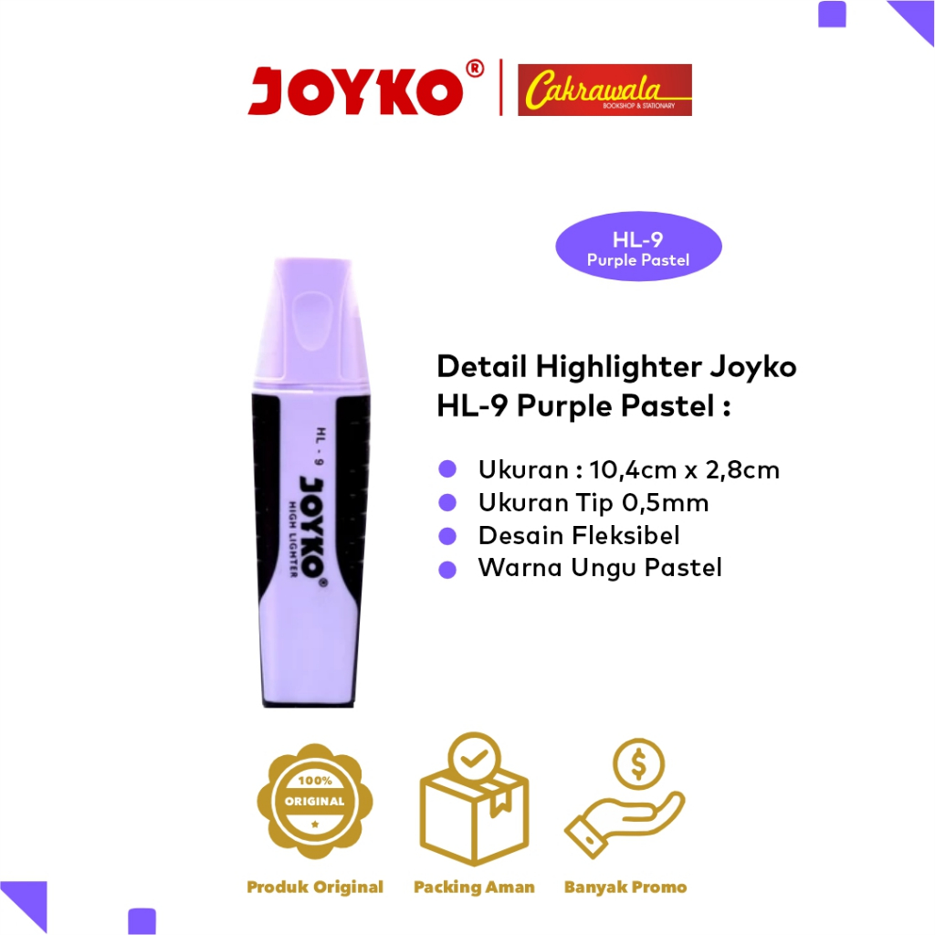 

Joyko Highlighter HL-9 Purple Pastel | Stabilo Ungu Pastel Joyko HL9 | Penanda Teks Warna Lembut