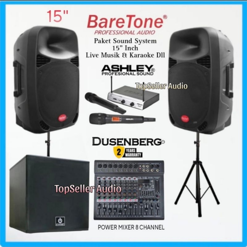 Paket Sound System Karaoke Speaker 15 Inch BareTone 15 Inch Aktif Max15Mb Subwoofer Aktif Crimson 12
