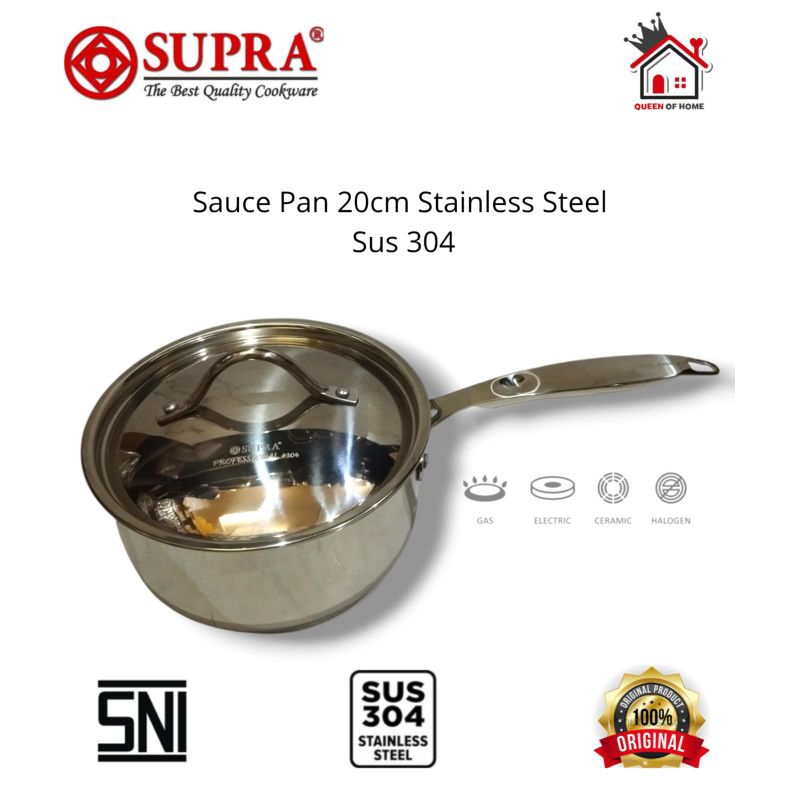 SUPRA Panci Professional Stainless Sus 304 Saucepan 16cm 18cm 20cm Panci +Tutup Stainless