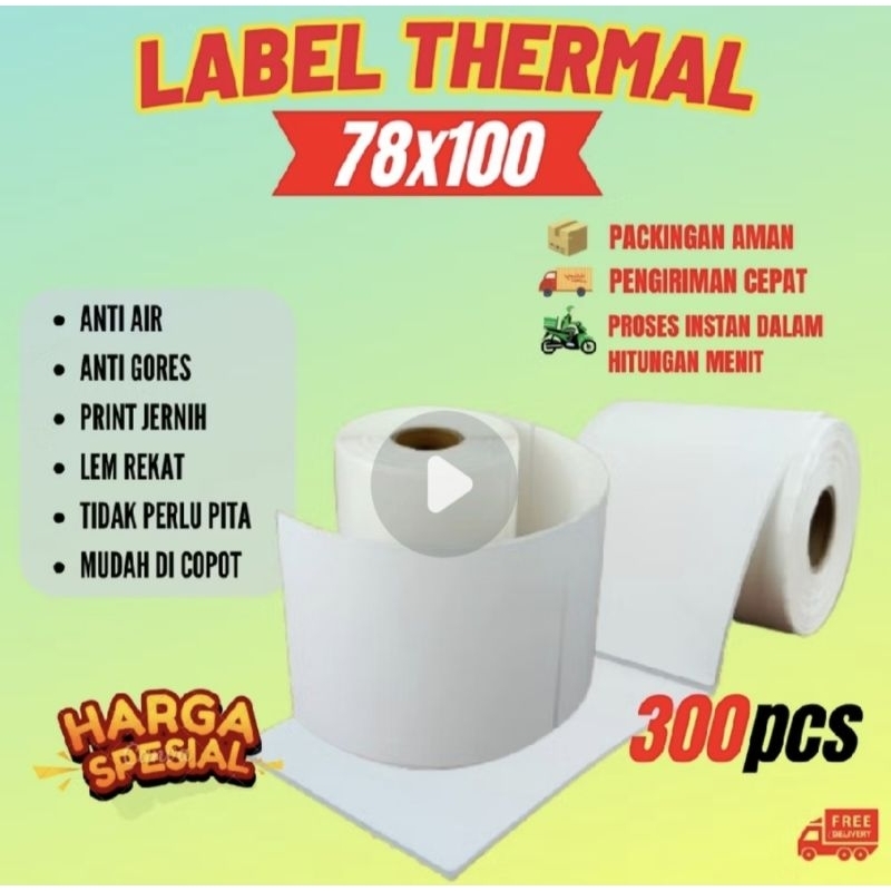 

Kertas Thermal Label Stiker Resi 78x100 mm 1 roll isi 300pcs