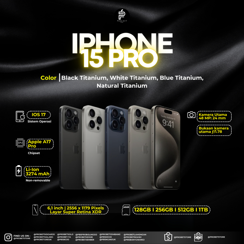 IPHONE SECOND 15 PRO 128GB/256GB FULLSET LIKE NEW