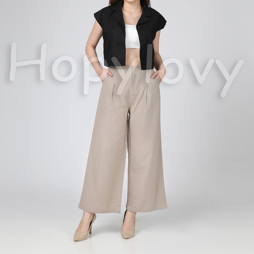 HOPYLOVY - Celana Kulot Crinkle Wanita Ankle Pants / Katun Linen Crinkle Kulot Polos Naomi LK