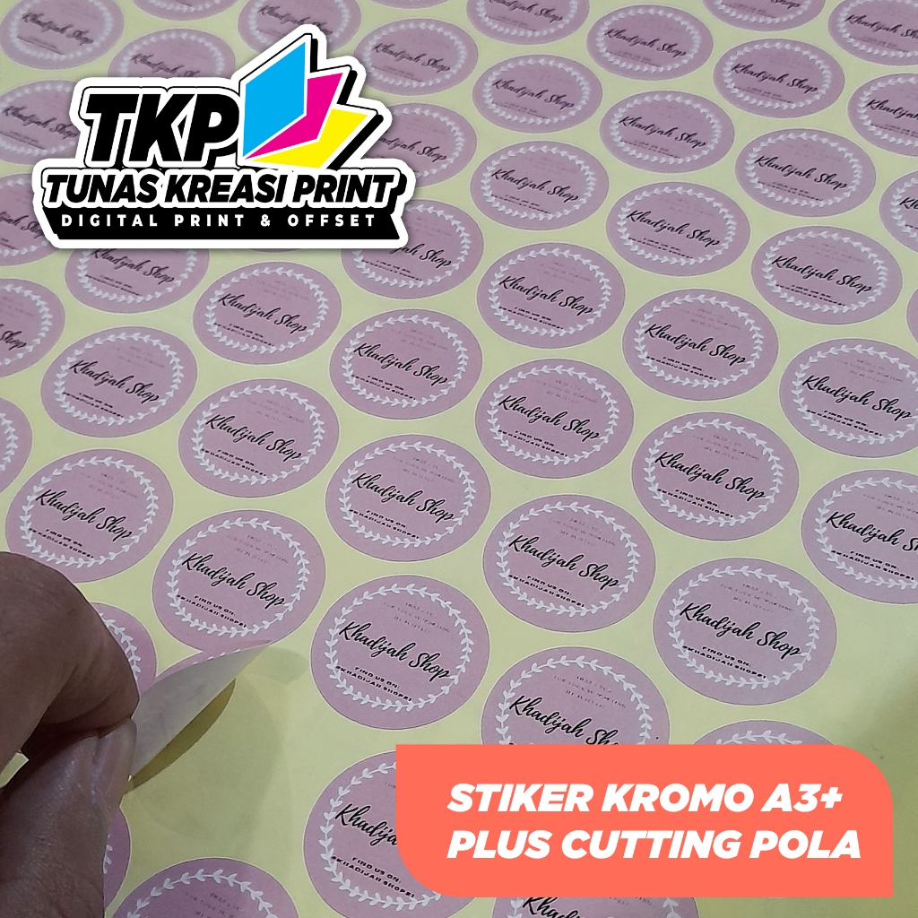 

CETAK PRINT A3 + FULL COLOR STIKER CROMO LABEL KEMASAN, LOGO