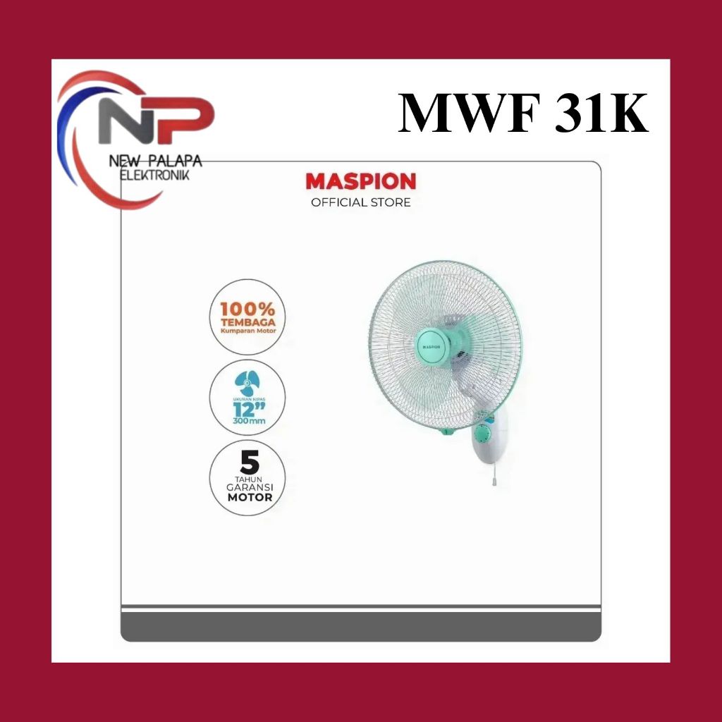 MASPION WALL FAN MWF-31 K / KIPAS ANGIN DINDING MASPION 12"/ KIPAS ANGIN TEMBOK