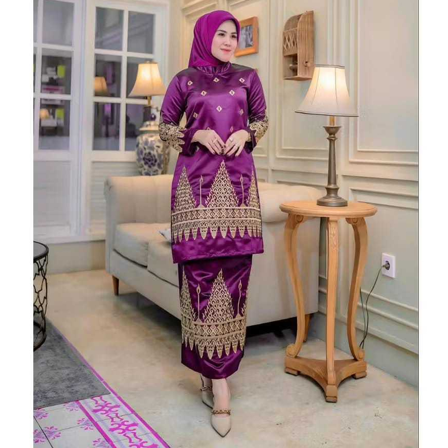 Setelan tunik Bordir manual/baju bridal/baju pesta/baju adat/set baju kurung/ kebaya Malaysia(Jumbo 