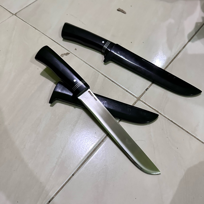 Pisau sembelih baja bohler n695 Fulltanduk hitam panjang 19 cm