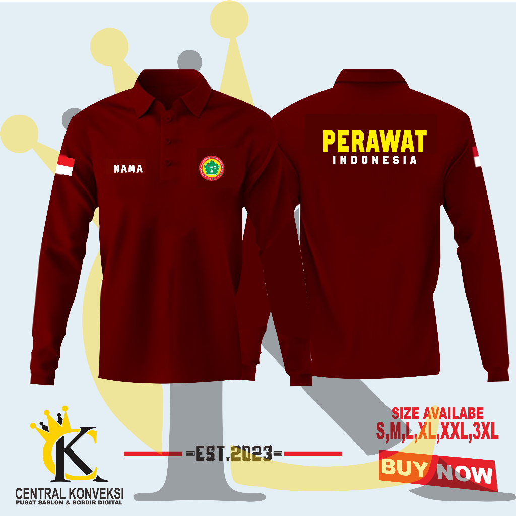 Poloshirt Perawat Indonesia / Kaos Kerah Perawat Indonesia Free Nama Tersedia Tangan Panjang Dan Pen