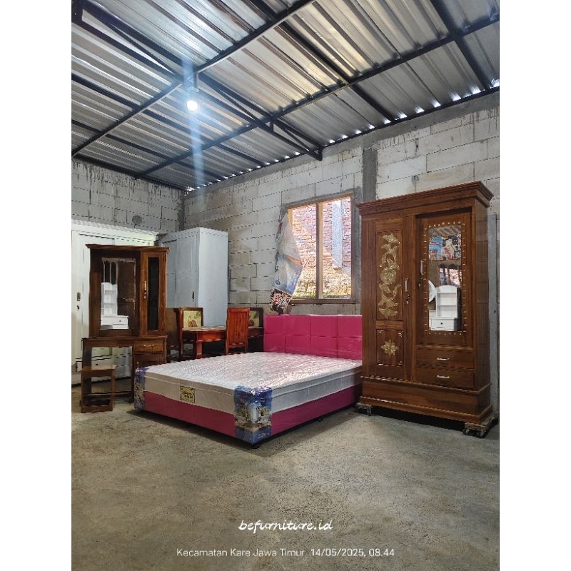 paket hemat set kamar, springbed lemari dan meja rias, lemari dan meja rias full kayu jati