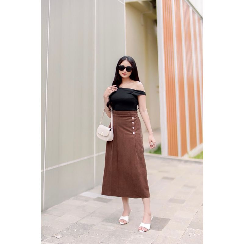 Rok Midi Corduroy Vintage Skirt/ Rok Korean Style Corduroy Skirt Korean