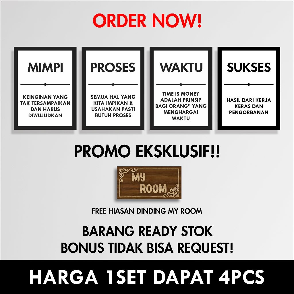 Hiasan Dinding Kata Kata Motivasi Satu Set -MENDEKOR JunDW