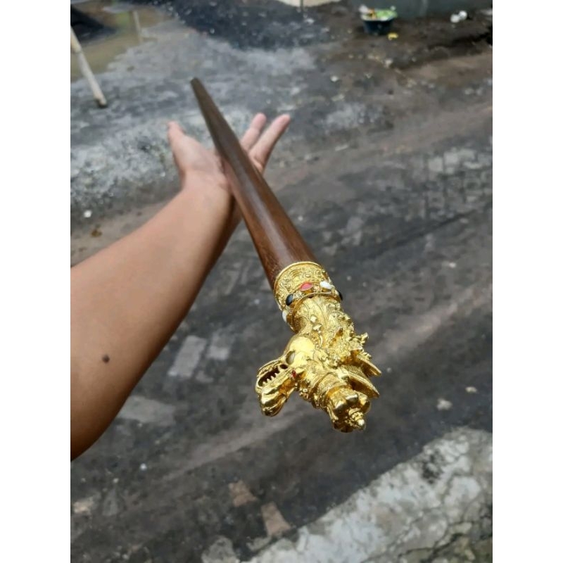tongkat komando ber ornamen Wesi kuning kepala naga kencana berkualitas