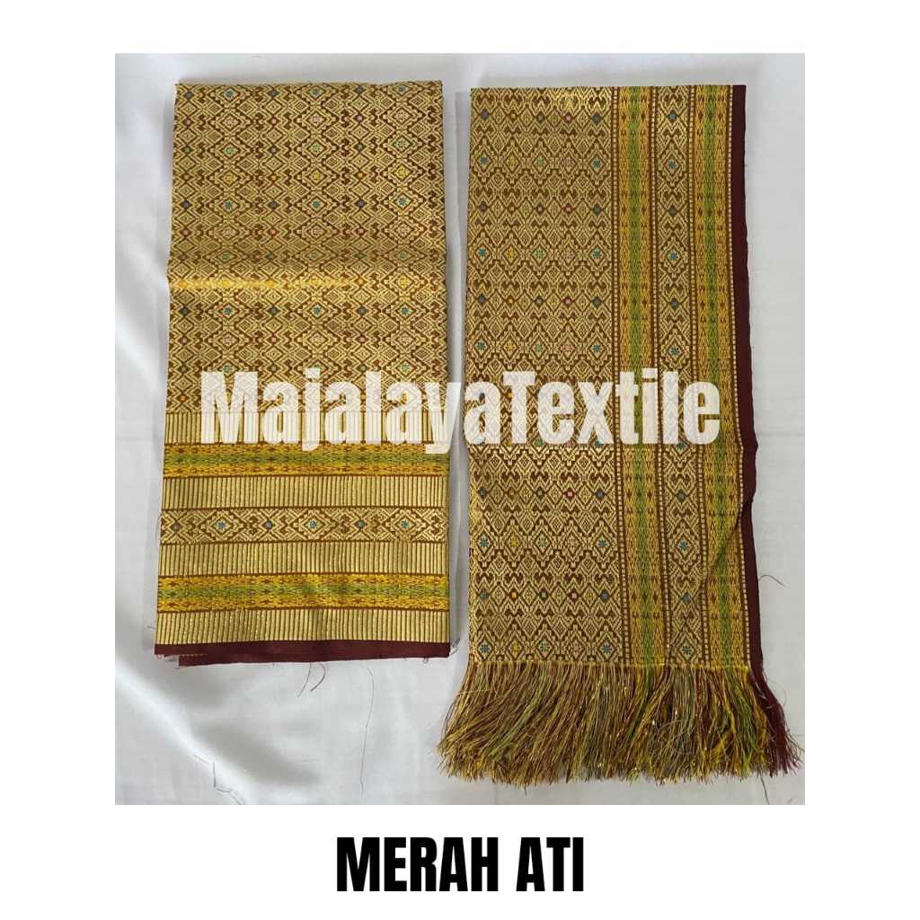 Kain Songket set selendang, kain songket Palembang, kain songket Variasi Warna Merah Ati