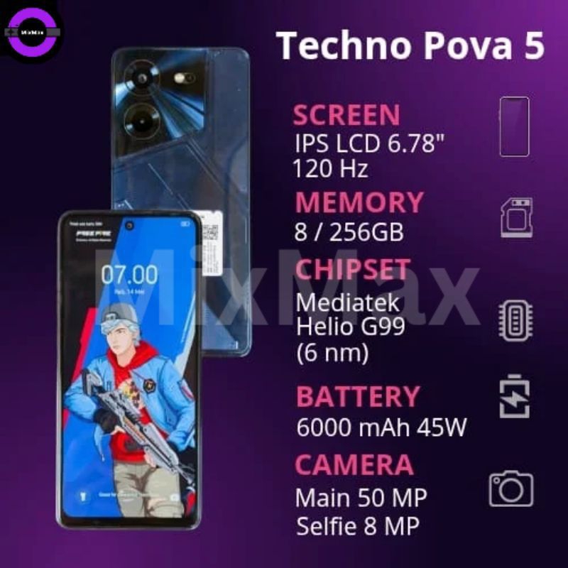 TECHNO POVA 5 8/256 GB SECOND MULUS (Fullset)
