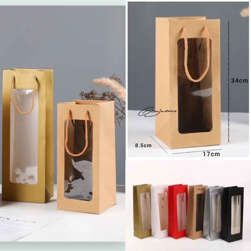 

Paper Bag Window 17cm x 8.5cm x 34cm | Paper Bag Mika | Paper Bag Jendela Tas Wine Paper Bag Botol Hadiah Hampers Natal Tahun Baru Idul Fitri Imlek