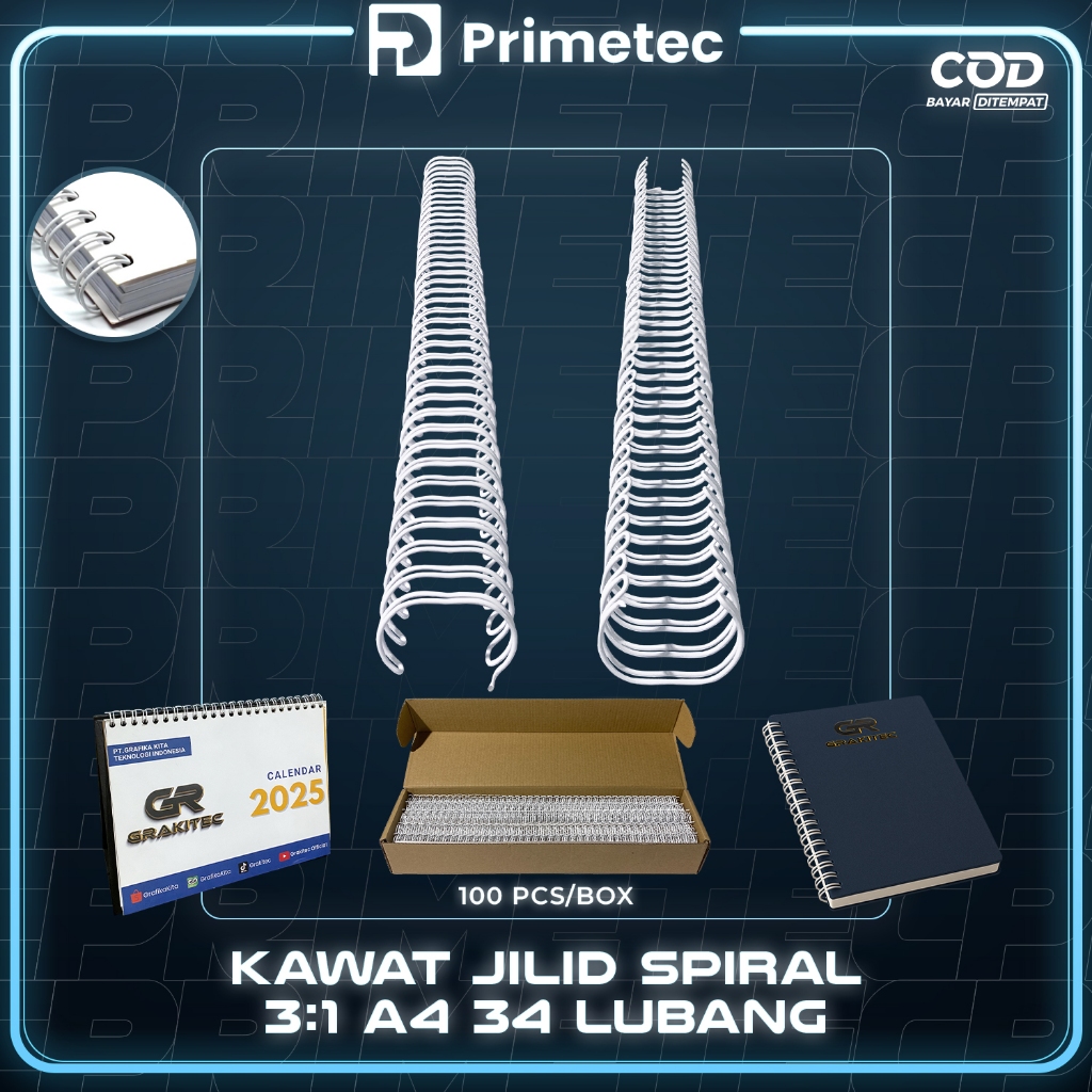 

Ring Kawat Spiral Jilid Spiral A4 3:1 34 lubang Primetec RJ4
