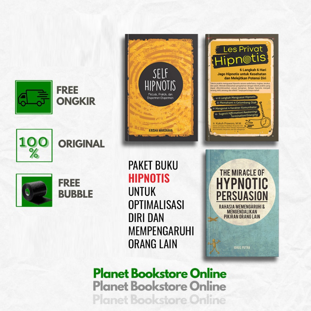PAKET 3 BUKU Hipnotis: Self Hipnotis -  Les Privat Hipnotis - The Miracle of Hypnotic Persuasion