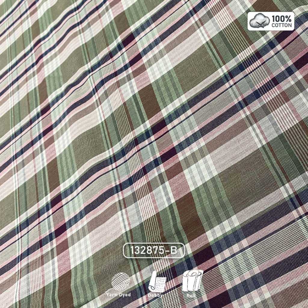 (50 CM) Kain Yarn Dyed Katun Combed 30s Premium Motif Kotak | Full cotton non dobby | 132875 B | Kai