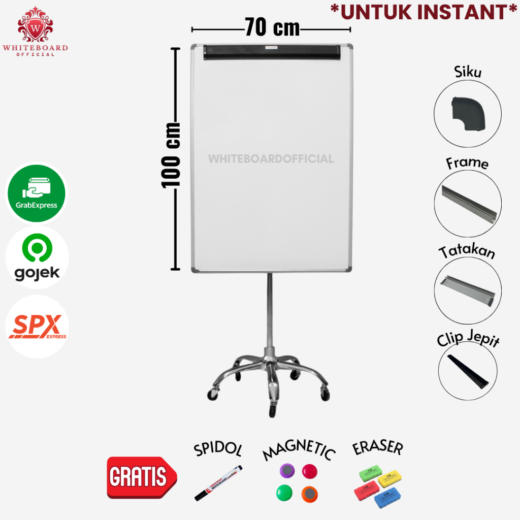 

SAKANA Flipchart Magnet 70x100cm Roda 5 / Flip Chart Papan Presentasi / Papan Tulis Standing Instant