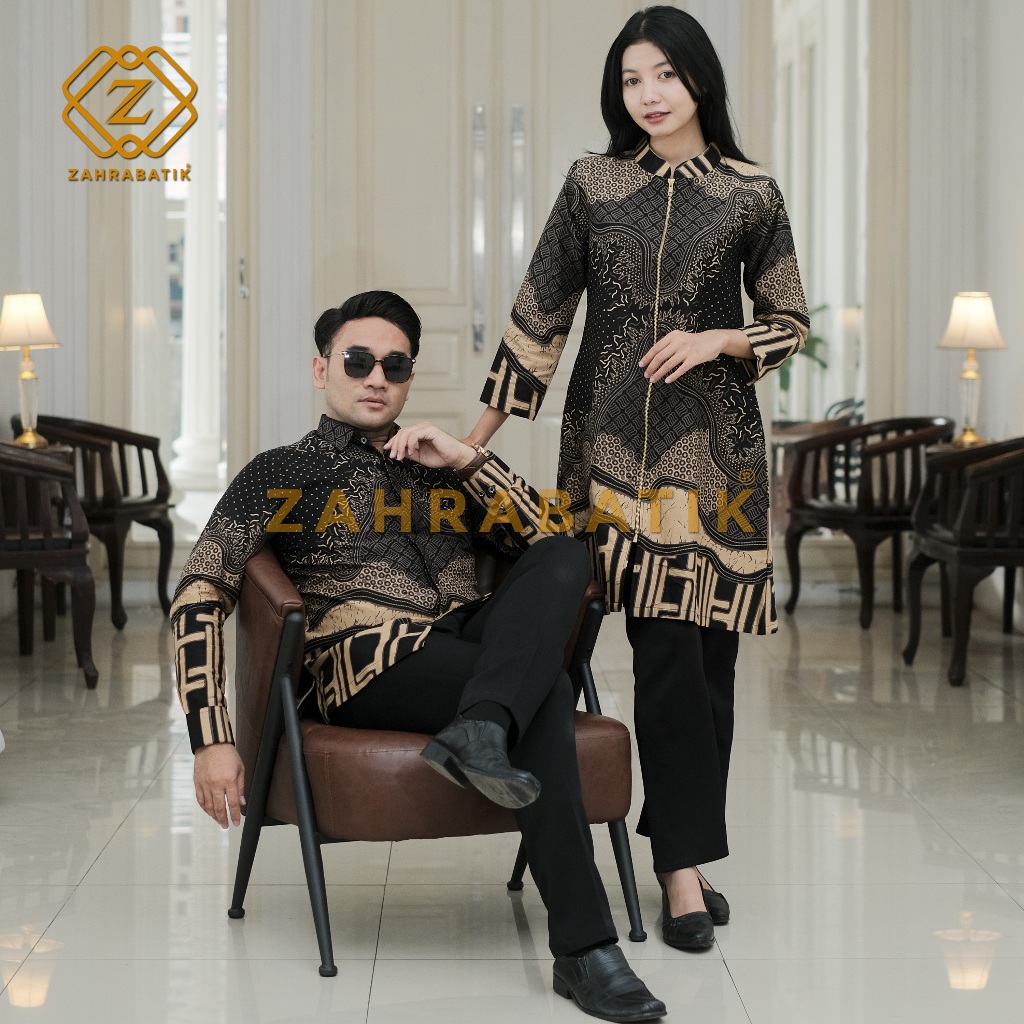 Batik Couple - Batik Tunik Wanita - Batik Pria Lengan Panjang - Motif Krisna Warna Hitam