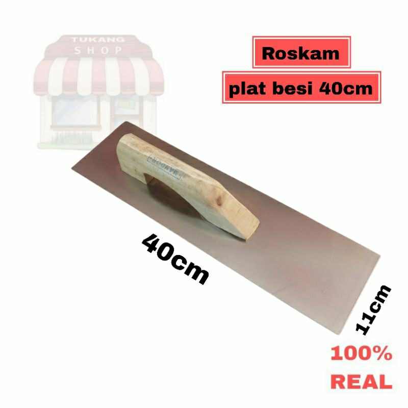 Roskam plat besi 40cm gagang kayu gosokan acian