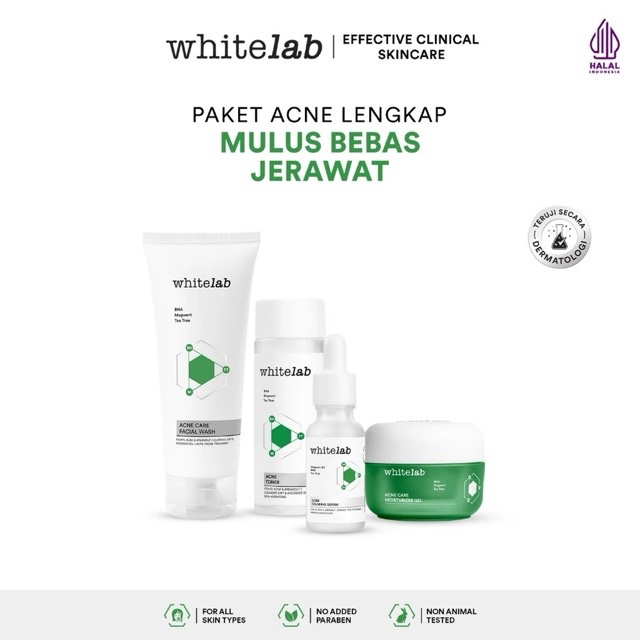 Whitelab 4pcs Paket Acne - Facial Wash, Toner, Serum, Moisturizer Paket Skincare