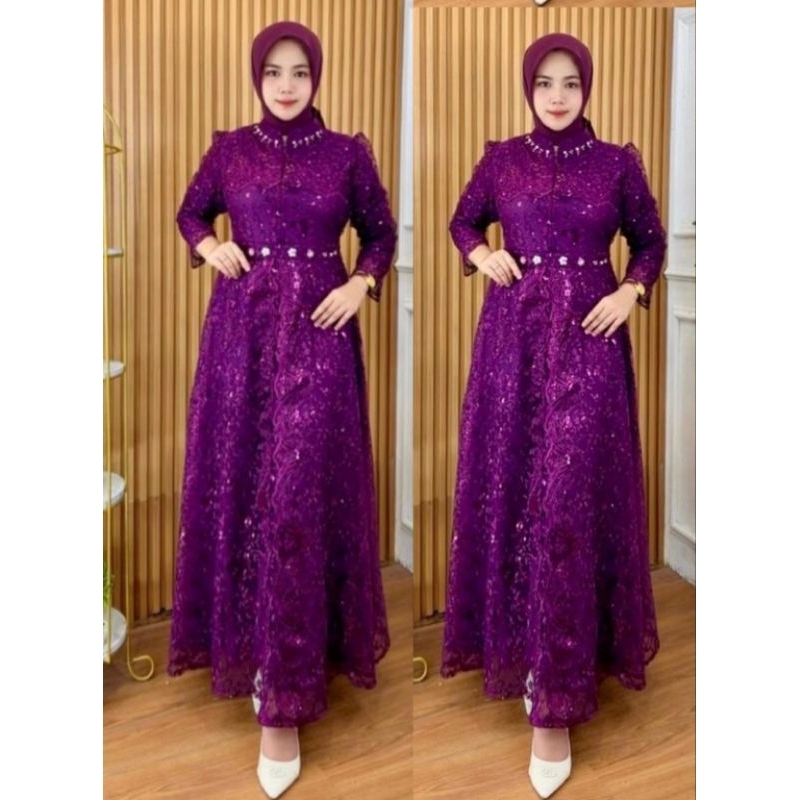 GAMIS PESTA MEWAH BROKAT PAYET PREMIUM SERAGAMAN STANDAR JUMBO CANTIK ELEGAN TERBARU BESTSELLER EMER