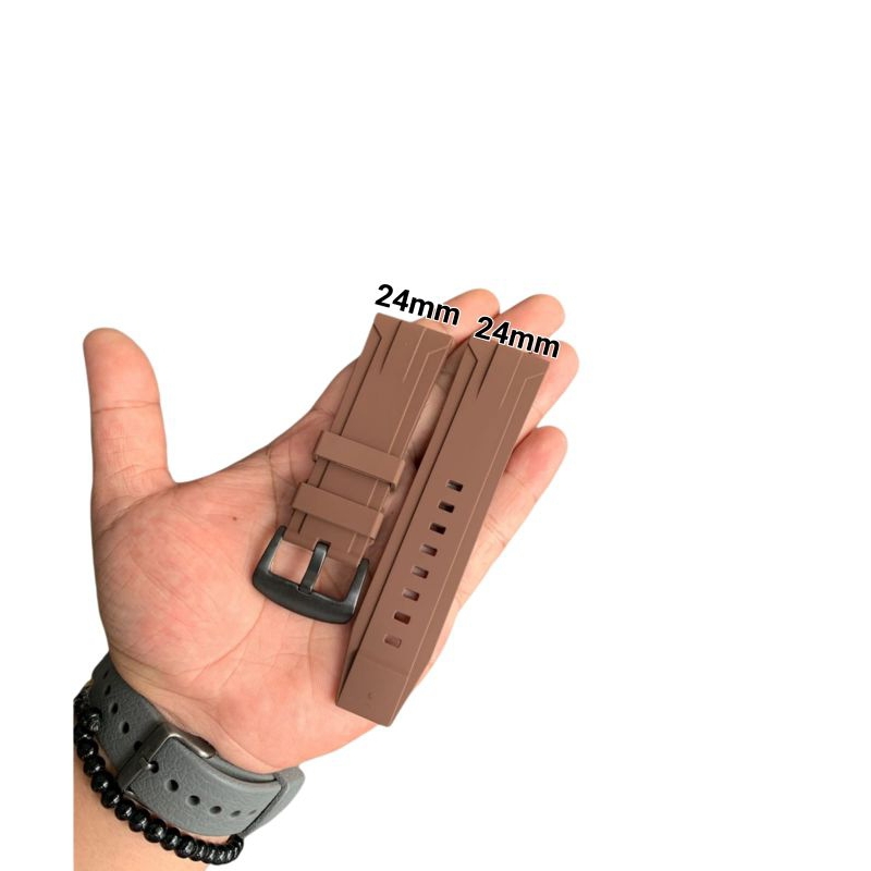 JUAL TALI JAM TANGAN KARET / RUBER WARNA COKLAT SIZE 24mm BISA DIGUNAKAN UNTUK JAM ALEXANDRE CHRISTI