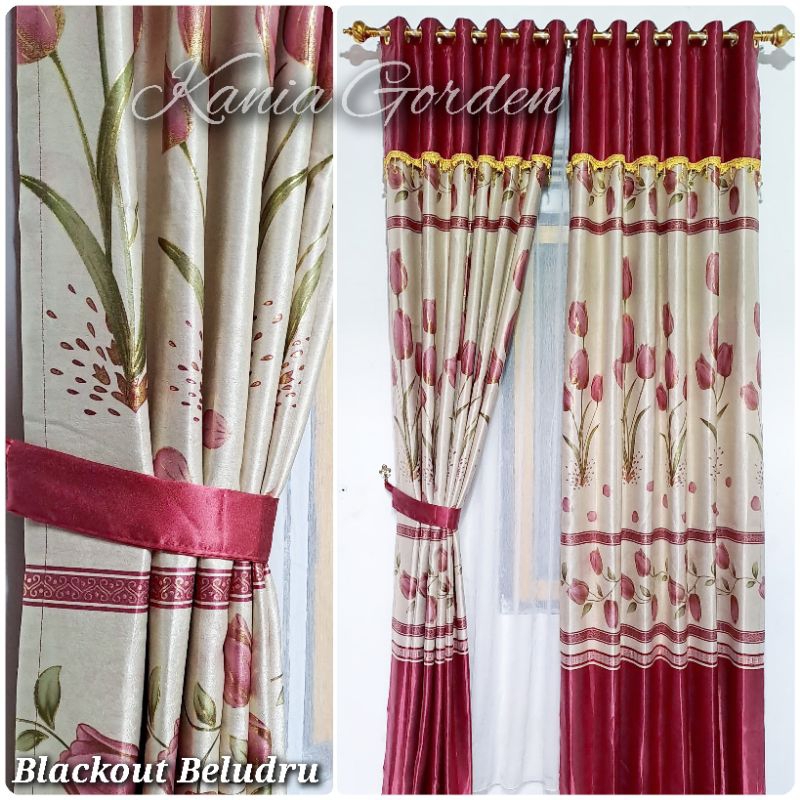 gorden jendela poni tempel rumbai mewah bahan blackout beludru