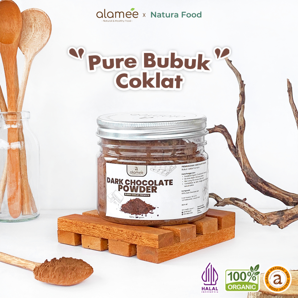 

ALAMEE Dark Chocolate Powder PREMIUM Minuman Bubuk Coklat Gluten Free Dark Cocoa Tanpa Gula 100gr