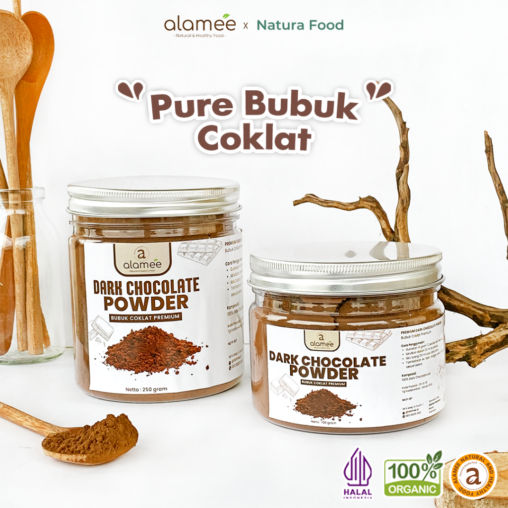 

ALAMEE Dark Chocolate Powder PREMIUM Minuman Bubuk Coklat Gluten Free Dark Cocoa Tanpa Gula 250gr