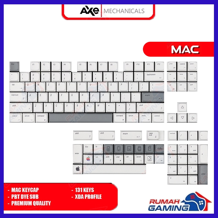 AXE MECHANICALS - Xda - Mac - White Grey - Pbt - Dye Sub - Keycap - Keycaps