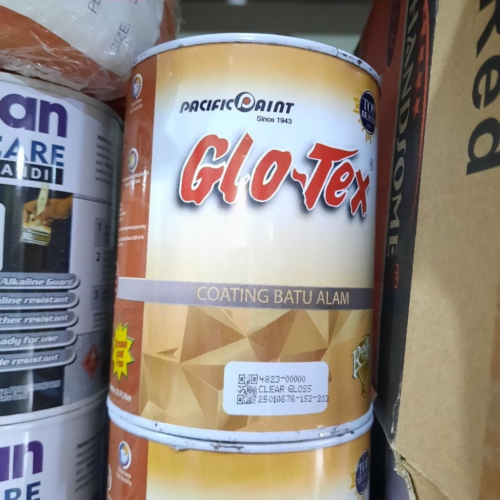 Cat Batu Alam 1 kg merk Glo-Tex warna Clear Gloss / Coating Batu Alam Glotex / Lapis Kilap Batu Alam