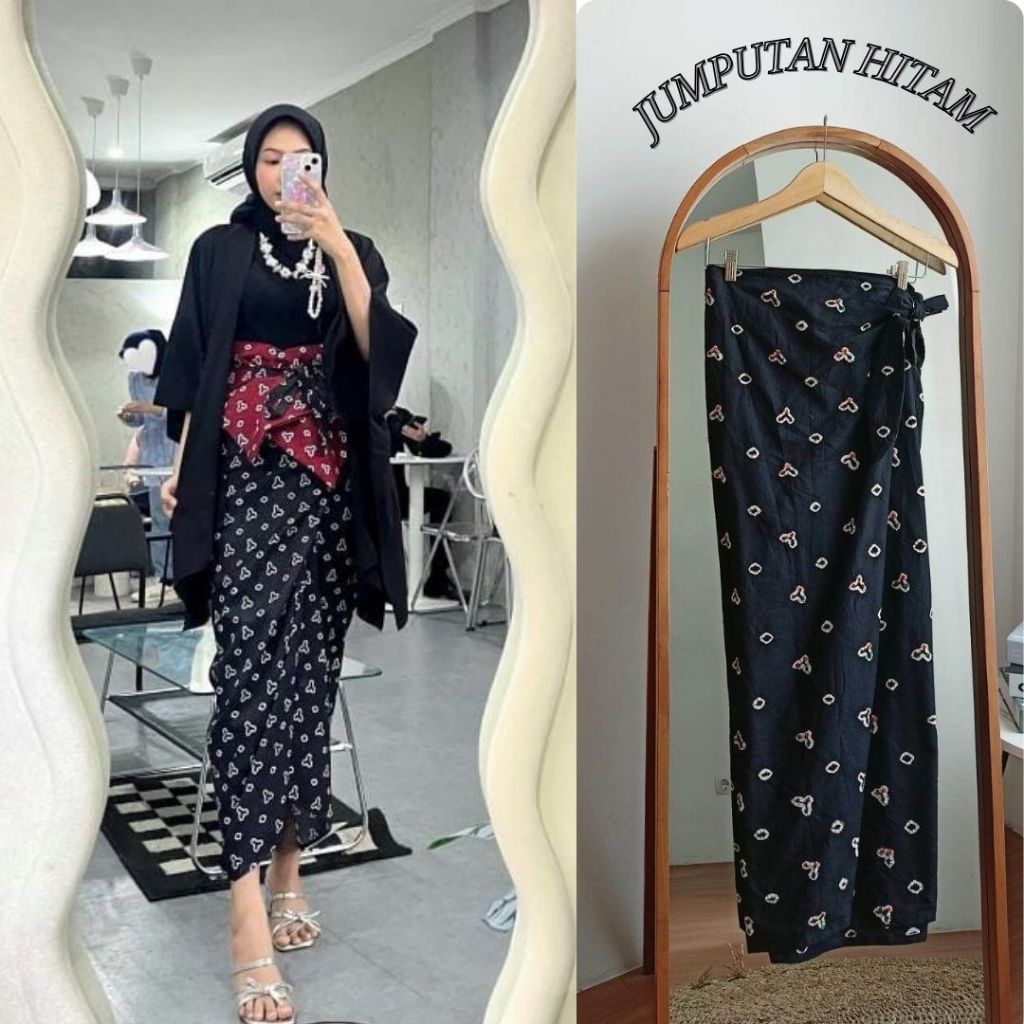 Rok Lilit Jumputan Hitam Motif Batik Bawahan Kebaya Wanita Aneka Pilhan Warna