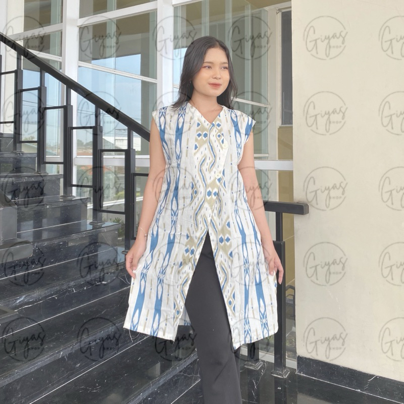 Long Cardi Batik Atasan Wanita Modern Outer Panjang Tanpa Lengan