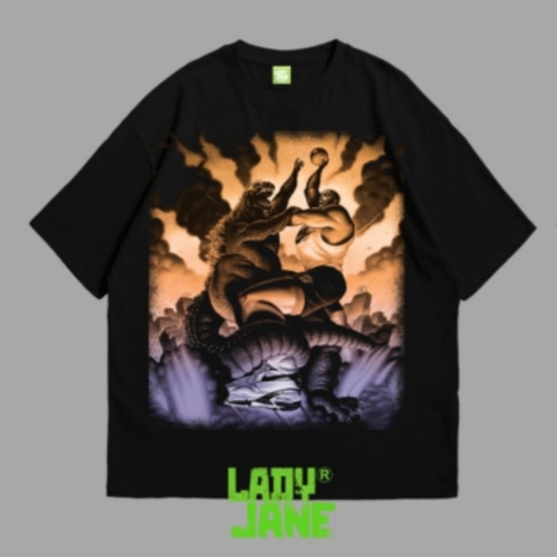 LADYJANE GODZILA VS BARKLEY TSHIRT OVERSIZE  COTON COMBED 20S BAND PREMIUM HITAM