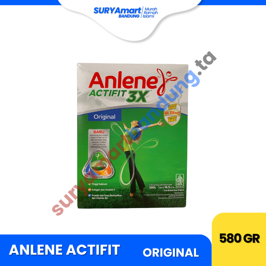 

Anlene Actifit 3X Susu Bubuk Dewasa (Original - Vanila - Coklat) 580 Gram - Nutrisi Tinggi Kalsium
