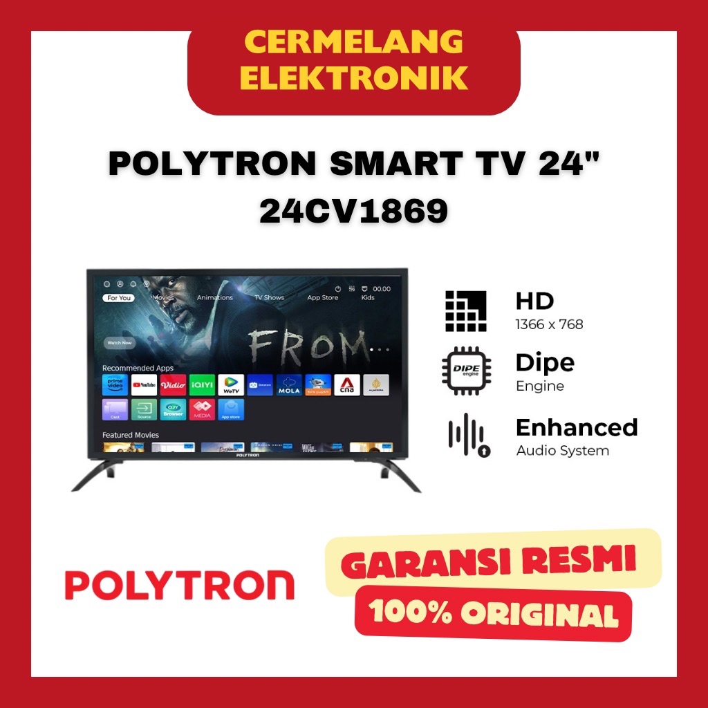 POLYTRON SMART TV 24" PLD 24CV1869 / LED DIGITAL POLITRON YOUTUBE 24 INCH CV1869 1869 GARANSI RESMI