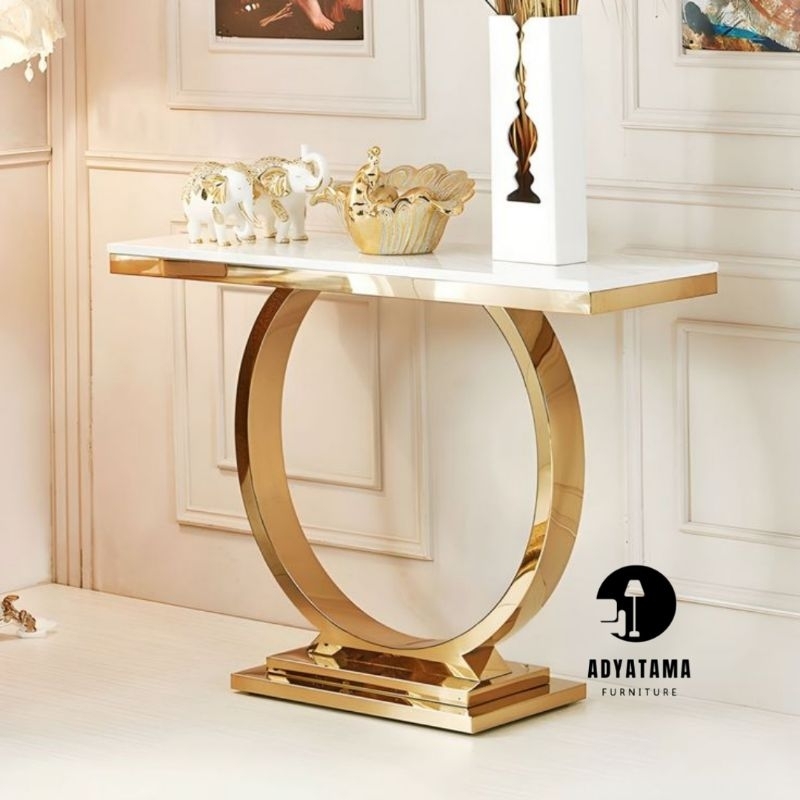 Meja Konsul Stainless Gold - Top Marmer